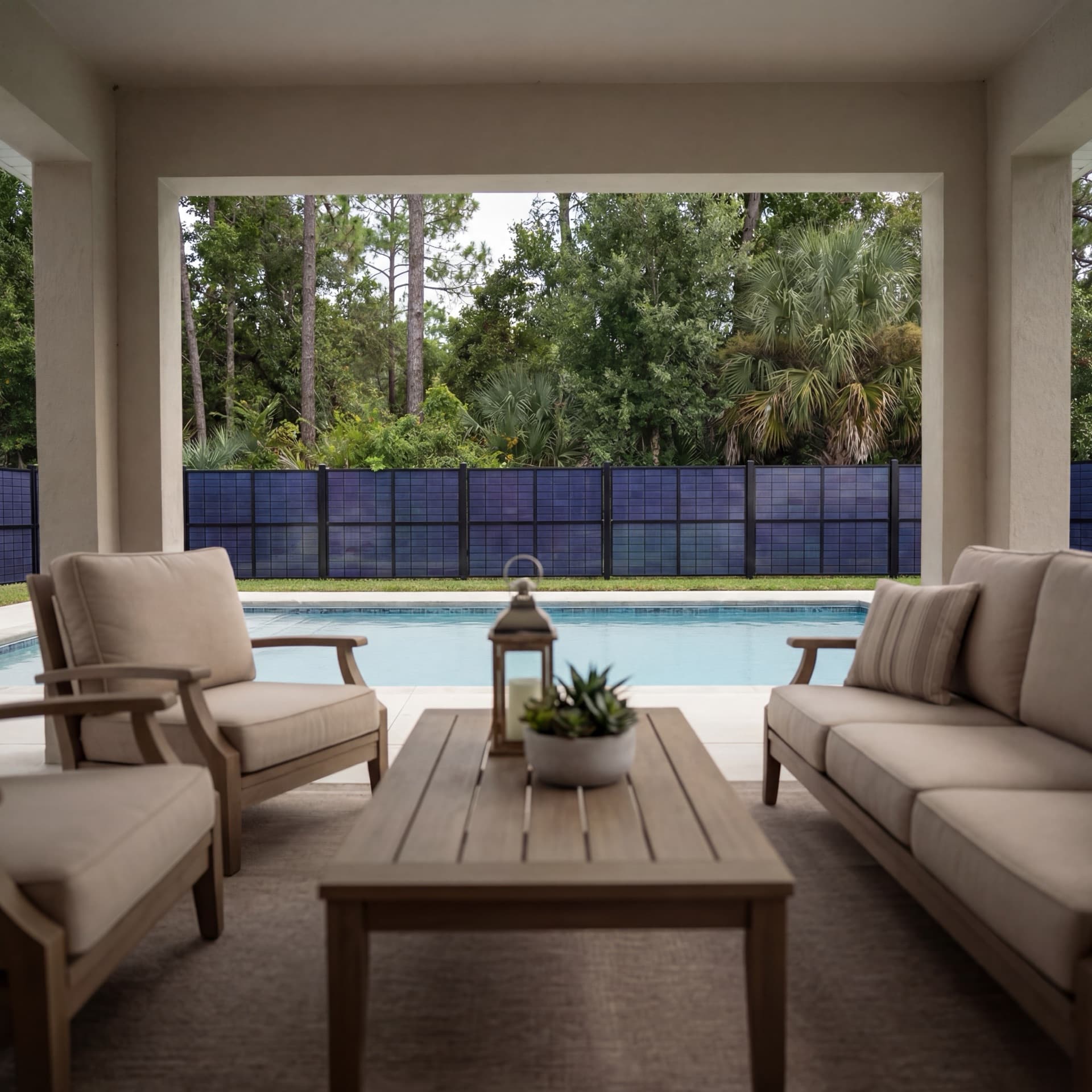 SOL Fence solar privacy fence around Florida pool and lanai area